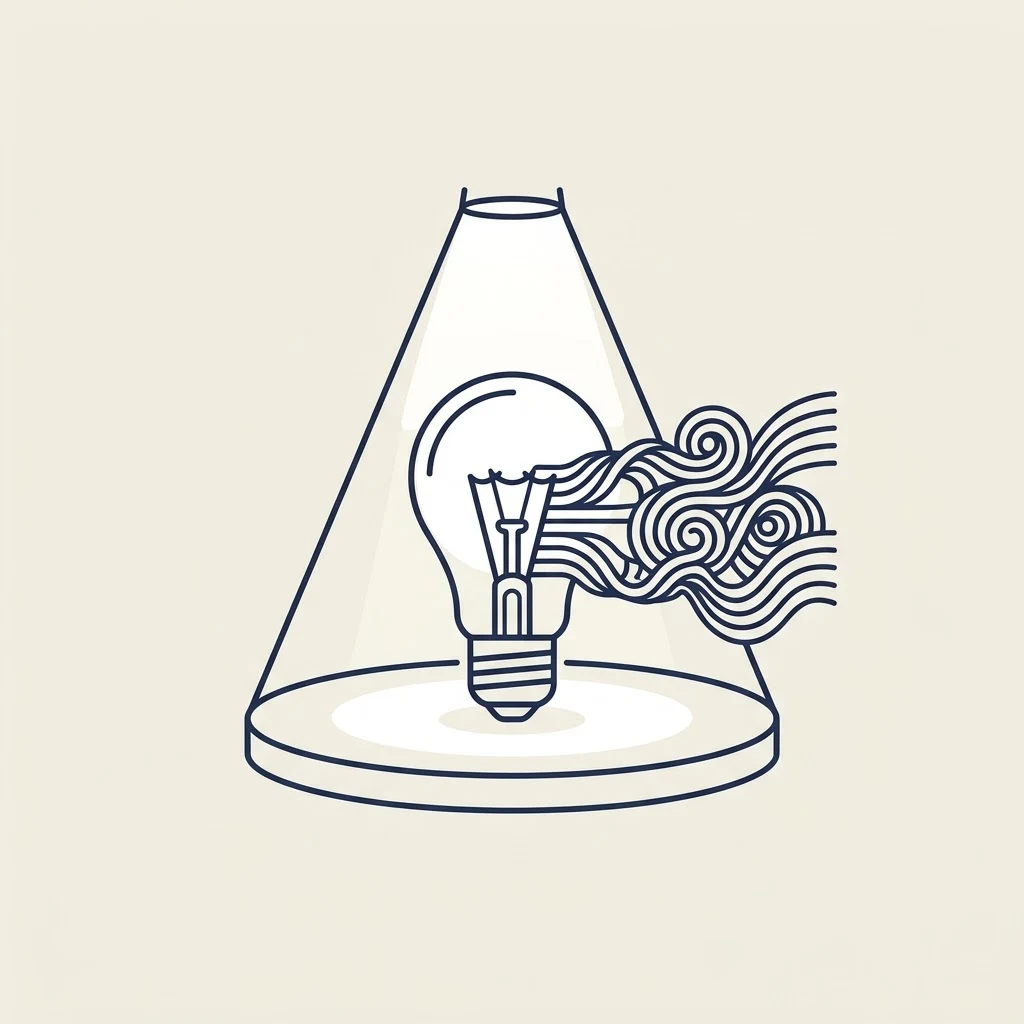 Ilustración de una bombilla iluminada de la que emergen ondas, para el artículo «Ideas que merecen la pena»