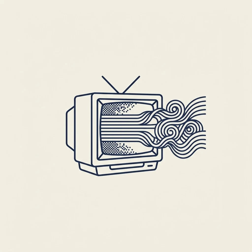 Ilustración de un televisor antiguo del que emergen ondas, para el artículo «Televisión por internet y sus mitos»