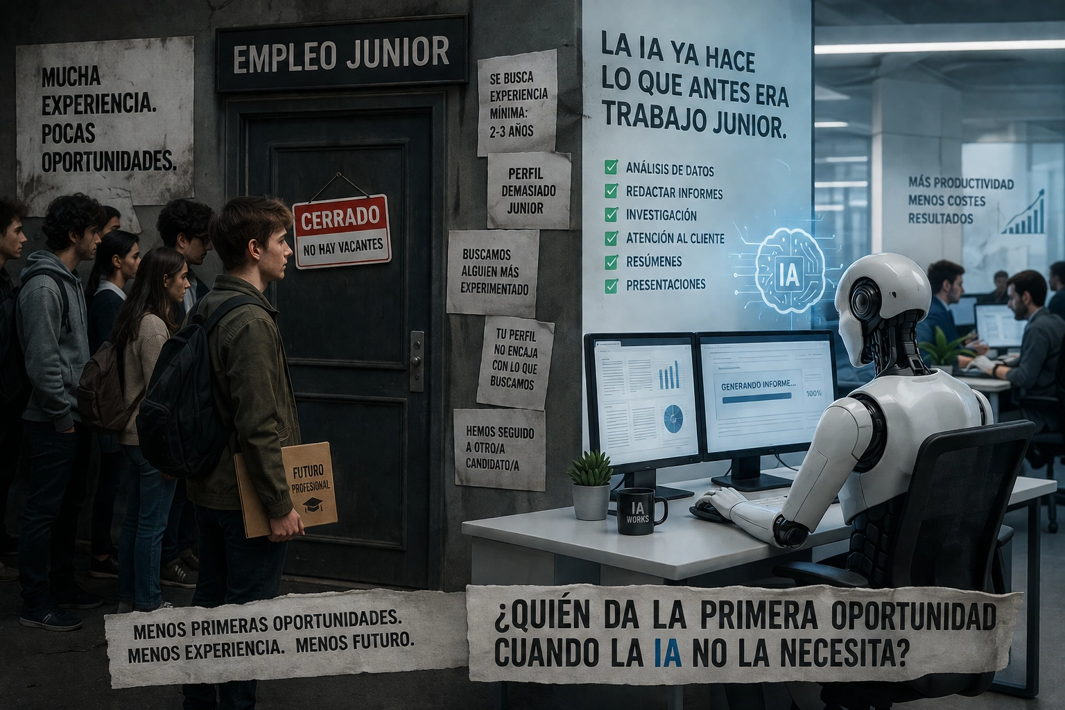 Ilustración editorial sobre aprendizaje, experiencia y desarrollo de habilidades profesionales
